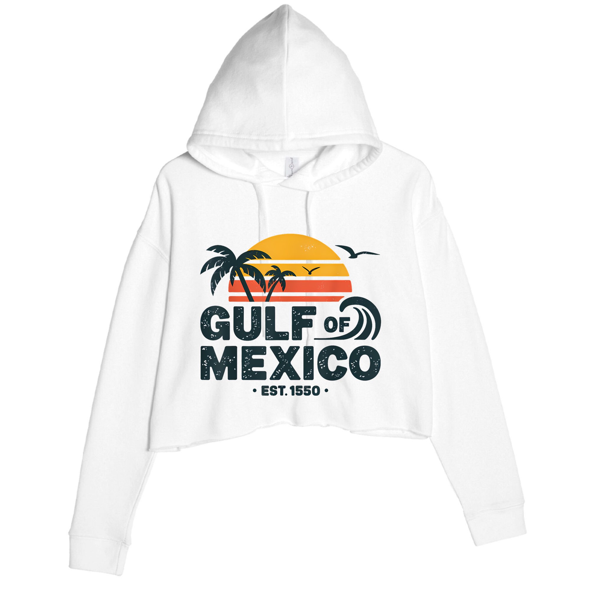 Gulf Of Mexico Est. 1550 Tropical Beach Travel Souvenir Crop Fleece Hoodie