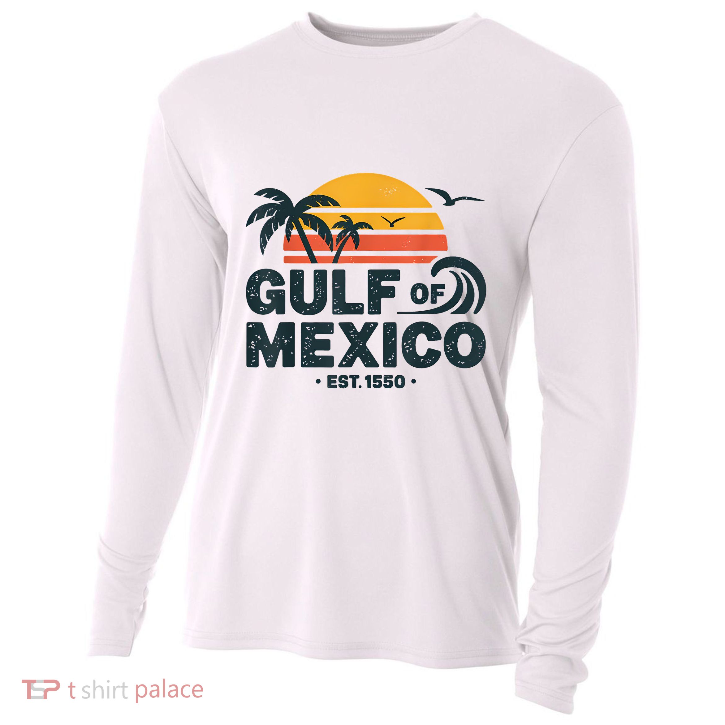 Gulf Of Mexico Est. 1550 Tropical Beach Travel Souvenir Cooling Performance Long Sleeve Crew