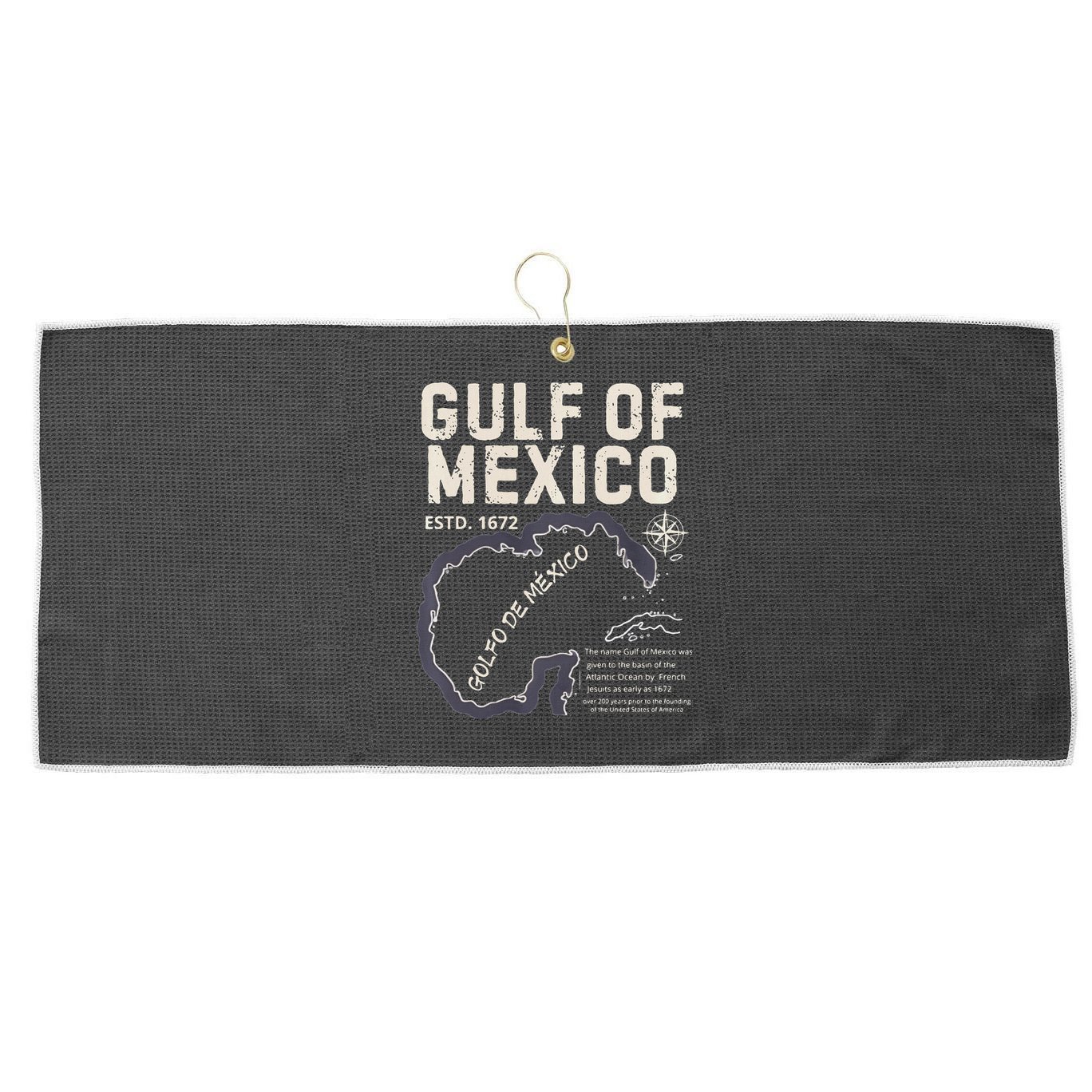 Gulf Of Mexico 1672 Historic Map Golfo De MéXico Estd. 1672 Large Microfiber Waffle Golf Towel
