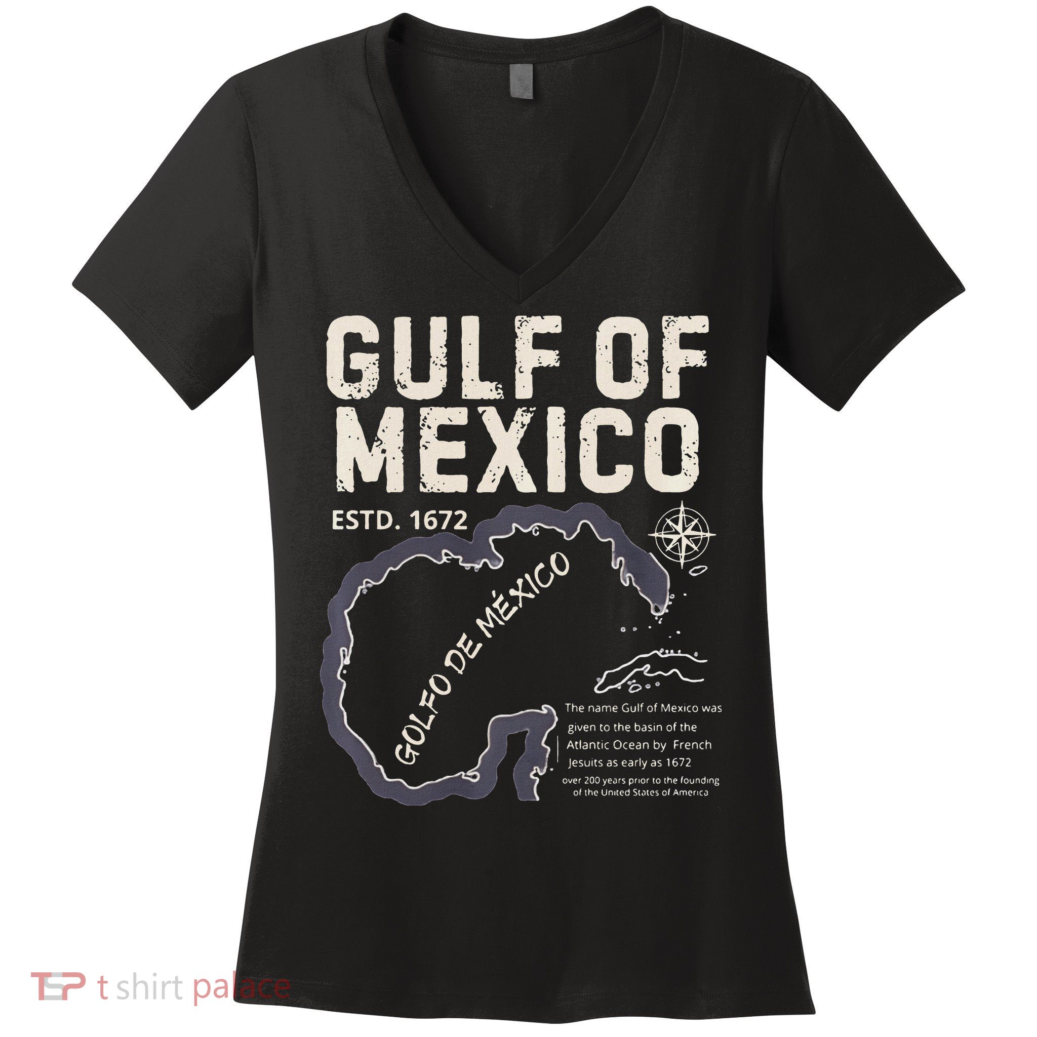 Gulf Of Mexico 1672 Historic Map Golfo De MéXico Estd. 1672 Women's V-Neck T-Shirt
