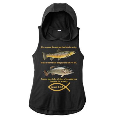 Gone Fishing Christian Quote Mark 1:17 Ladies PosiCharge Tri-Blend Wicking Draft Hoodie Tank