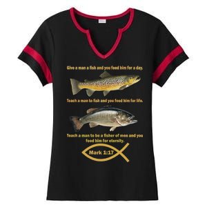 Gone Fishing Christian Quote Mark 1:17 Ladies Halftime Notch Neck Tee