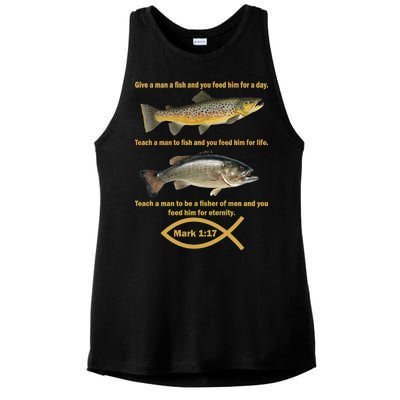 Gone Fishing Christian Quote Mark 1:17 Ladies PosiCharge Tri-Blend Wicking Tank