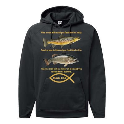 Gone Fishing Christian Quote Mark 1:17 Performance Fleece Hoodie