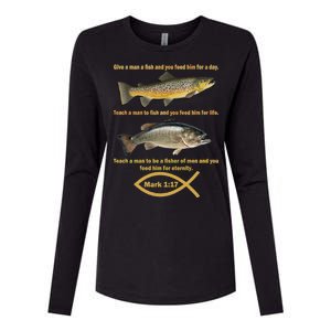 Gone Fishing Christian Quote Mark 1:17 Womens Cotton Relaxed Long Sleeve T-Shirt