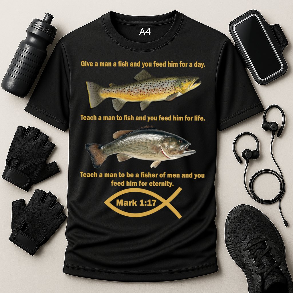 Gone Fishing Christian Quote Mark 1:17 Cooling Performance Crew T-Shirt