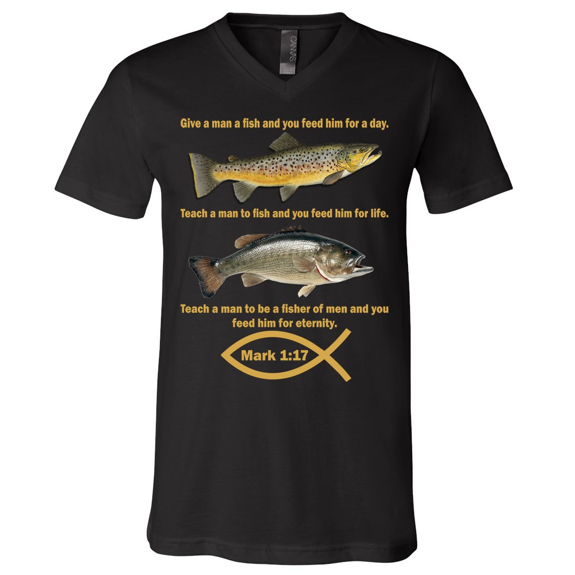 Gone Fishing Christian Quote Mark 1:17 V-Neck T-Shirt