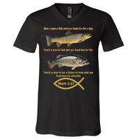 Gone Fishing Christian Quote Mark 1:17 V-Neck T-Shirt