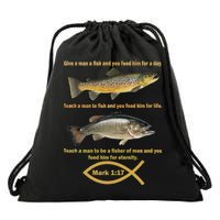 Gone Fishing Christian Quote Mark 1:17 Drawstring Bag