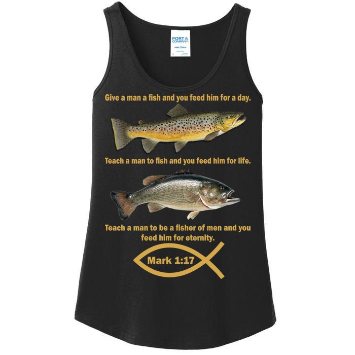 Gone Fishing Christian Quote Mark 1:17 Ladies Essential Tank