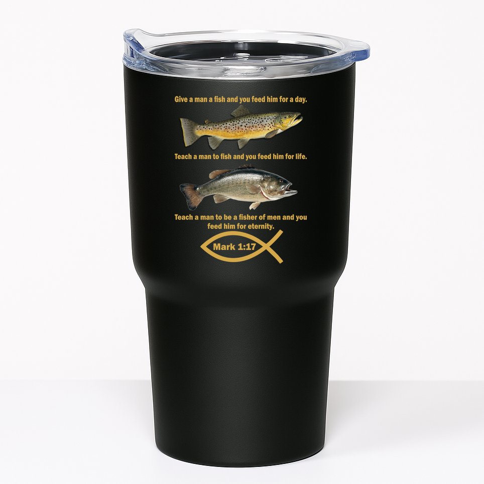 Gone Fishing Christian Quote Mark 1:17 Tumbler
