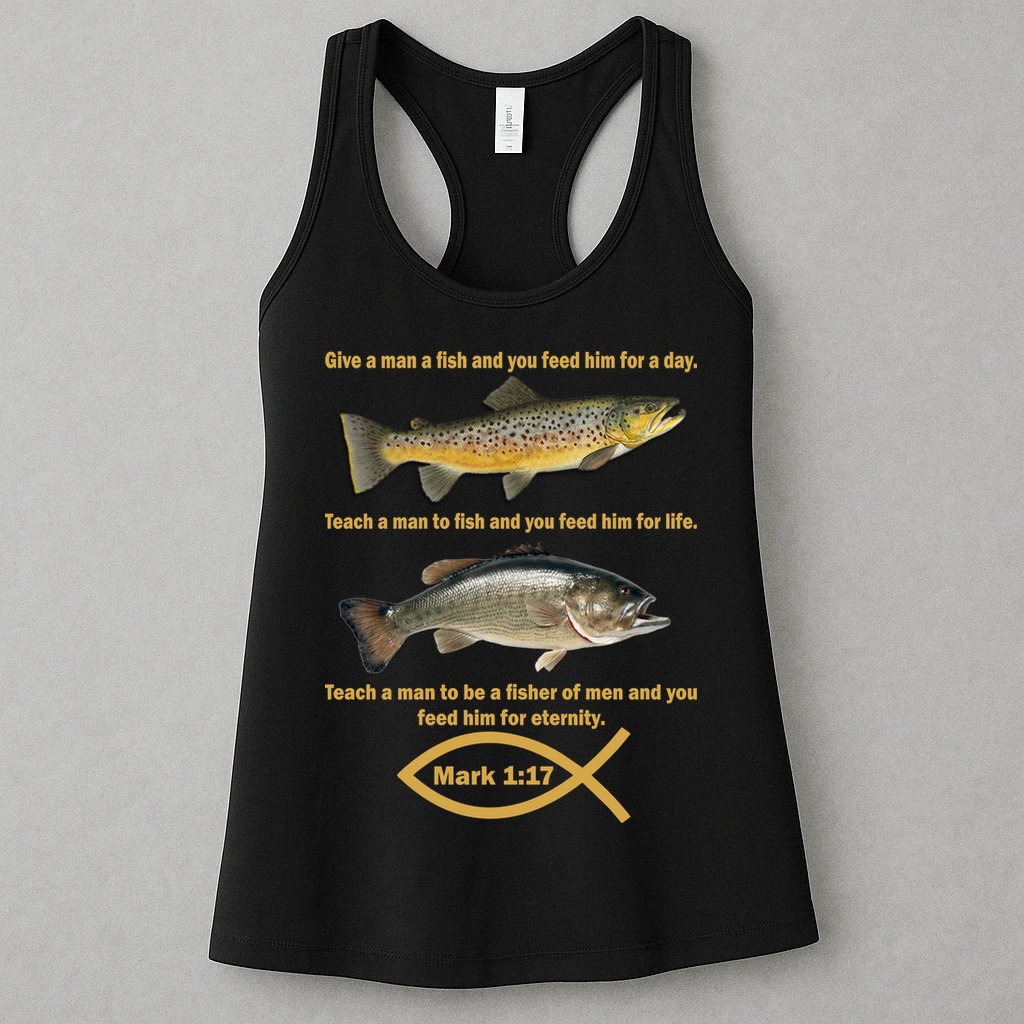Gone Fishing Christian Quote Mark 1:17 Womens Tank Top