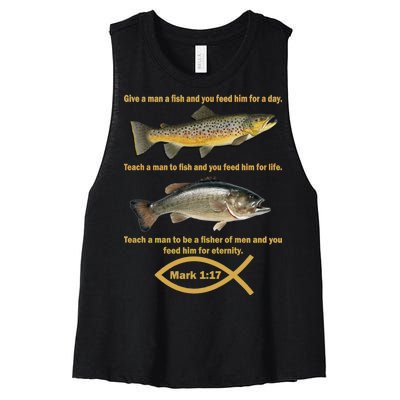 Gone Fishing Christian Quote Mark 1:17 Women's Racerback Cropped Tank