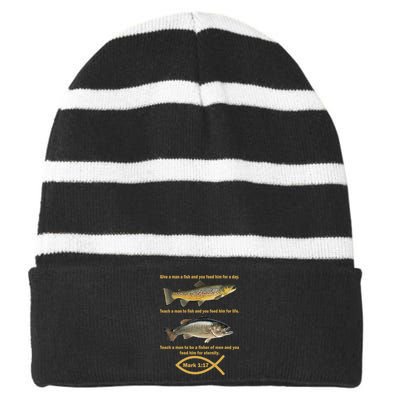 Gone Fishing Christian Quote Mark 1:17 Striped Beanie with Solid Band