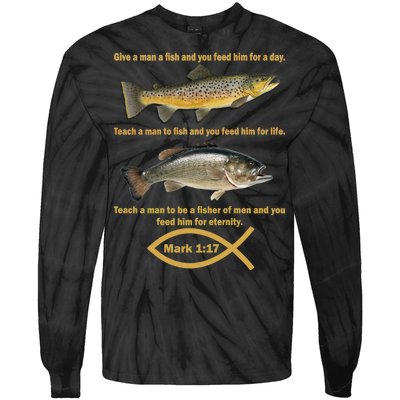 Gone Fishing Christian Quote Mark 1:17 Tie-Dye Long Sleeve Shirt