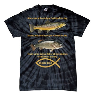 Gone Fishing Christian Quote Mark 1:17 Tie-Dye T-Shirt