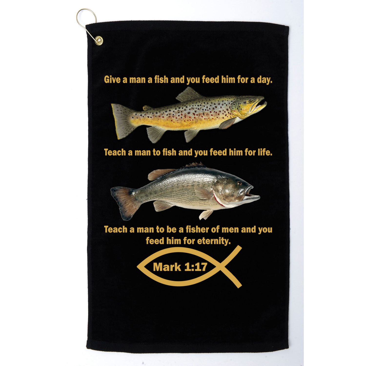 Gone Fishing Christian Quote Mark 1:17 Golf Towel