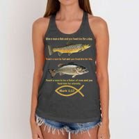 Gone Fishing Christian Quote Mark 1:17 Women's Knotted Racerback Tank