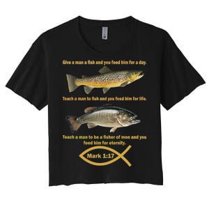 Gone Fishing Christian Quote Mark 1:17 Women's Crop Top Tee