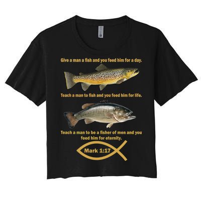 Gone Fishing Christian Quote Mark 1:17 Women's Crop Top Tee