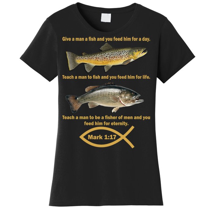 Gone Fishing Christian Quote Mark 1:17 Women's T-Shirt