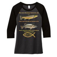 Gone Fishing Christian Quote Mark 1:17 Women's Tri-Blend 3/4-Sleeve Raglan Shirt