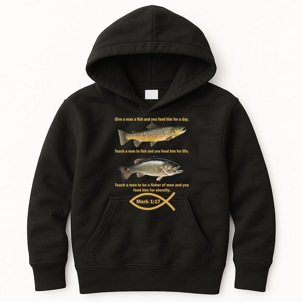 Gone Fishing Christian Quote Mark 1:17 Kids Hoodie
