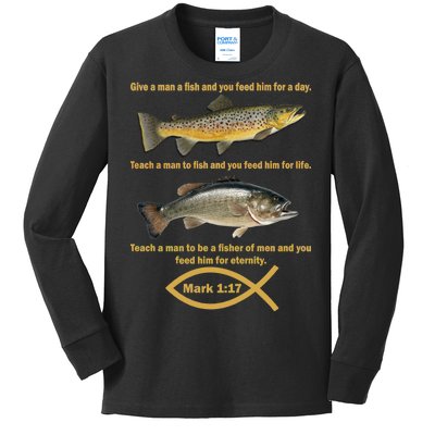 Gone Fishing Christian Quote Mark 1:17 Kids Long Sleeve Shirt