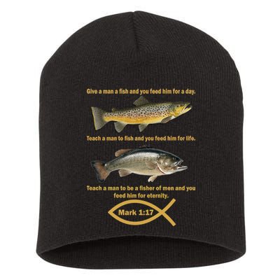 Gone Fishing Christian Quote Mark 1:17 Short Acrylic Beanie