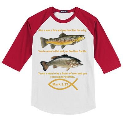 Gone Fishing Christian Quote Mark 1:17 Kids Colorblock Raglan Jersey