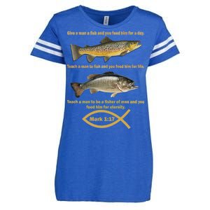 Gone Fishing Christian Quote Mark 1:17 Enza Ladies Jersey Football T-Shirt