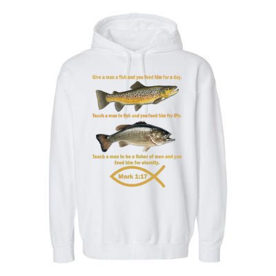 Gone Fishing Christian Quote Mark 1:17 Garment-Dyed Fleece Hoodie