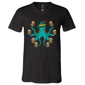 German Octopus Oktoberfest Funny Bavarian Festival Women V-Neck T-Shirt