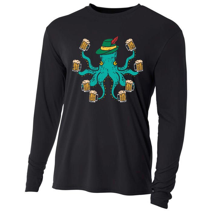 German Octopus Oktoberfest Funny Bavarian Festival Women Cooling Performance Long Sleeve Crew