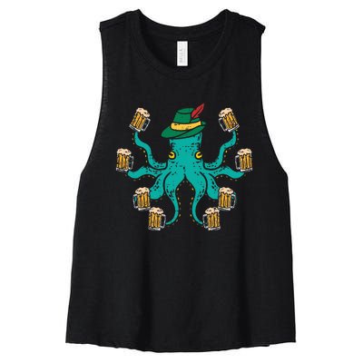 German Octopus Oktoberfest Funny Bavarian Festival Women Women's Racerback Cropped Tank