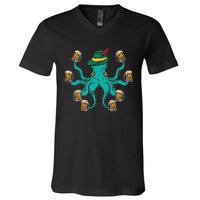 German Octopus Oktoberfest Funny Bavarian Festival V-Neck T-Shirt