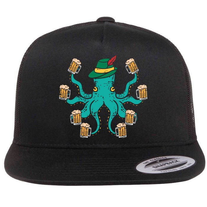 German Octopus Oktoberfest Funny Bavarian Festival Flat Bill Trucker Hat