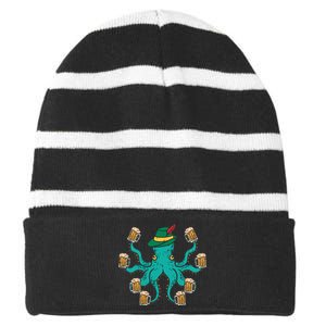 German Octopus Oktoberfest Funny Bavarian Festival Striped Beanie with Solid Band