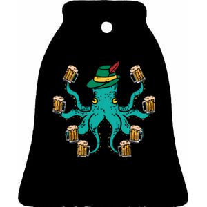 German Octopus Oktoberfest Funny Bavarian Festival Ceramic Bell Ornament