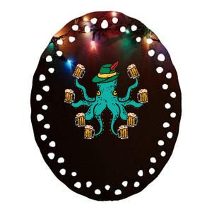 German Octopus Oktoberfest Funny Bavarian Festival Ceramic Oval Ornament