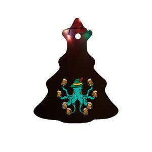 German Octopus Oktoberfest Funny Bavarian Festival Ceramic Tree Ornament