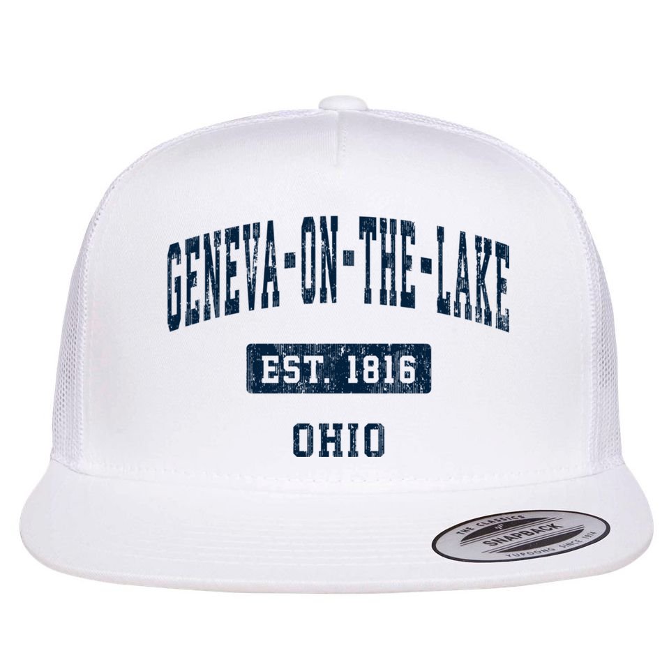 Genevaonthelake Ohio Oh Vintage Sports Established Flat Bill Trucker Hat