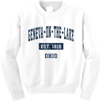 Genevaonthelake Ohio Oh Vintage Sports Established Kids Sweatshirt