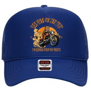 Get Out Of My Way Gonna Poop My Pants Funny Meme Cat Retro High Crown Mesh Back Trucker Hat