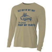 Get Out Of My Way Gonna Poop My Pants Funny Racoon Retro Cooling Performance Long Sleeve Crew