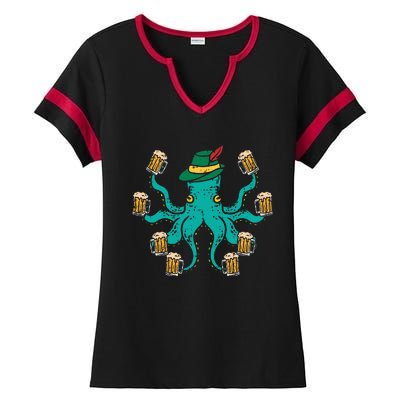 German Octopus Oktoberfest Funny Bavarian Festival Ladies Halftime Notch Neck Tee