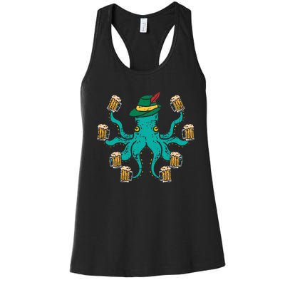 German Octopus Oktoberfest Funny Bavarian Festival Women's Racerback Tank