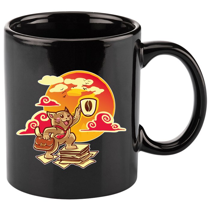Good Mornign Coffe Cat 11oz C Handle Ceramic Mug