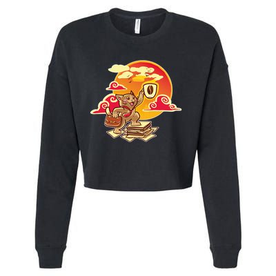 Good Mornign Coffe Cat Cropped Pullover Crew