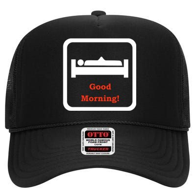 Good Morning Wood Funny Adult Humor High Crown Mesh Back Trucker Hat